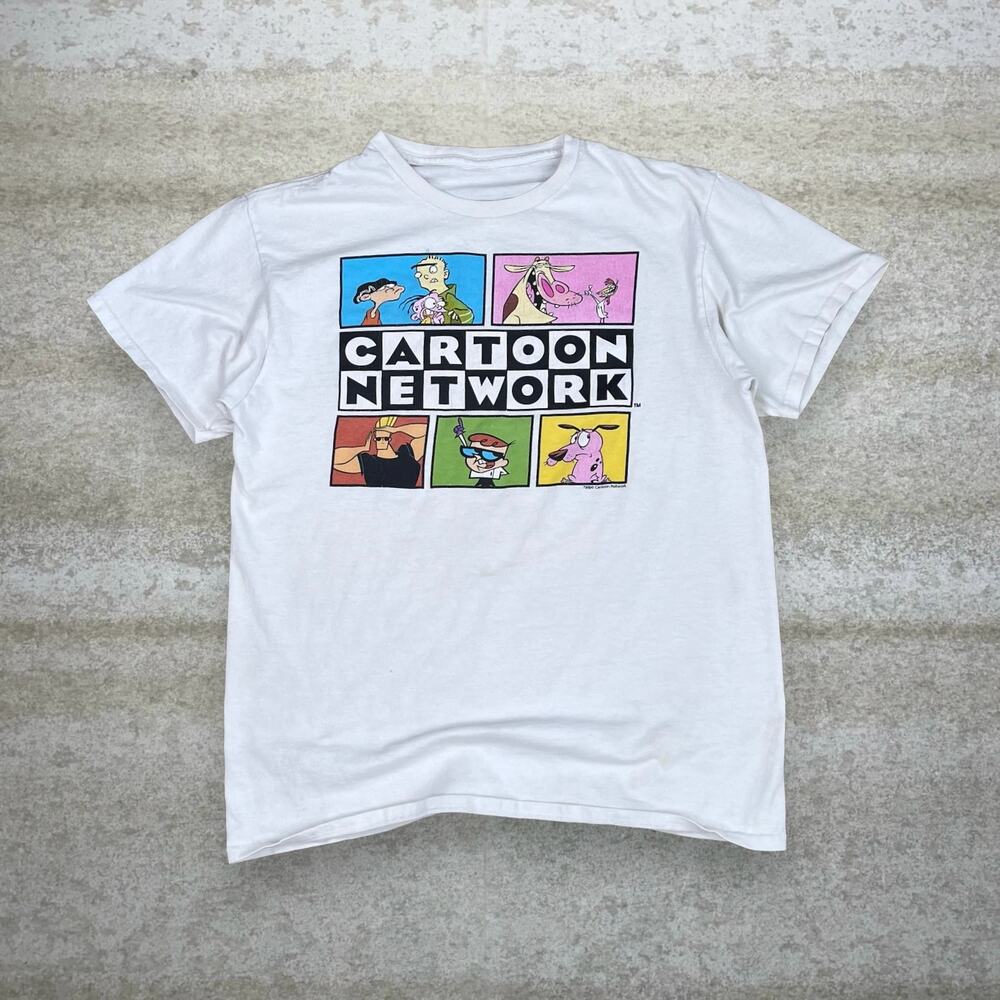 Vintage Y2K Cartoon Network Shirt Mens S White Cotton Short Sleeve
